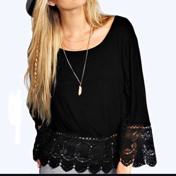 Tops - Black long sleeve lace blouse